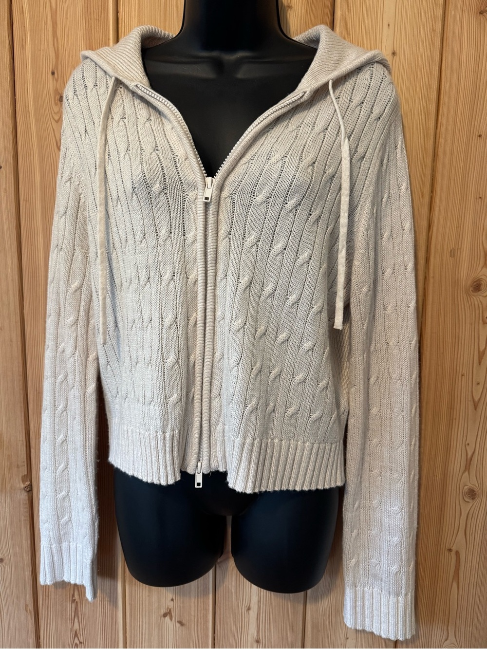 H&M Cream Cable Knit Zip-Up Hoodie Cardigan
